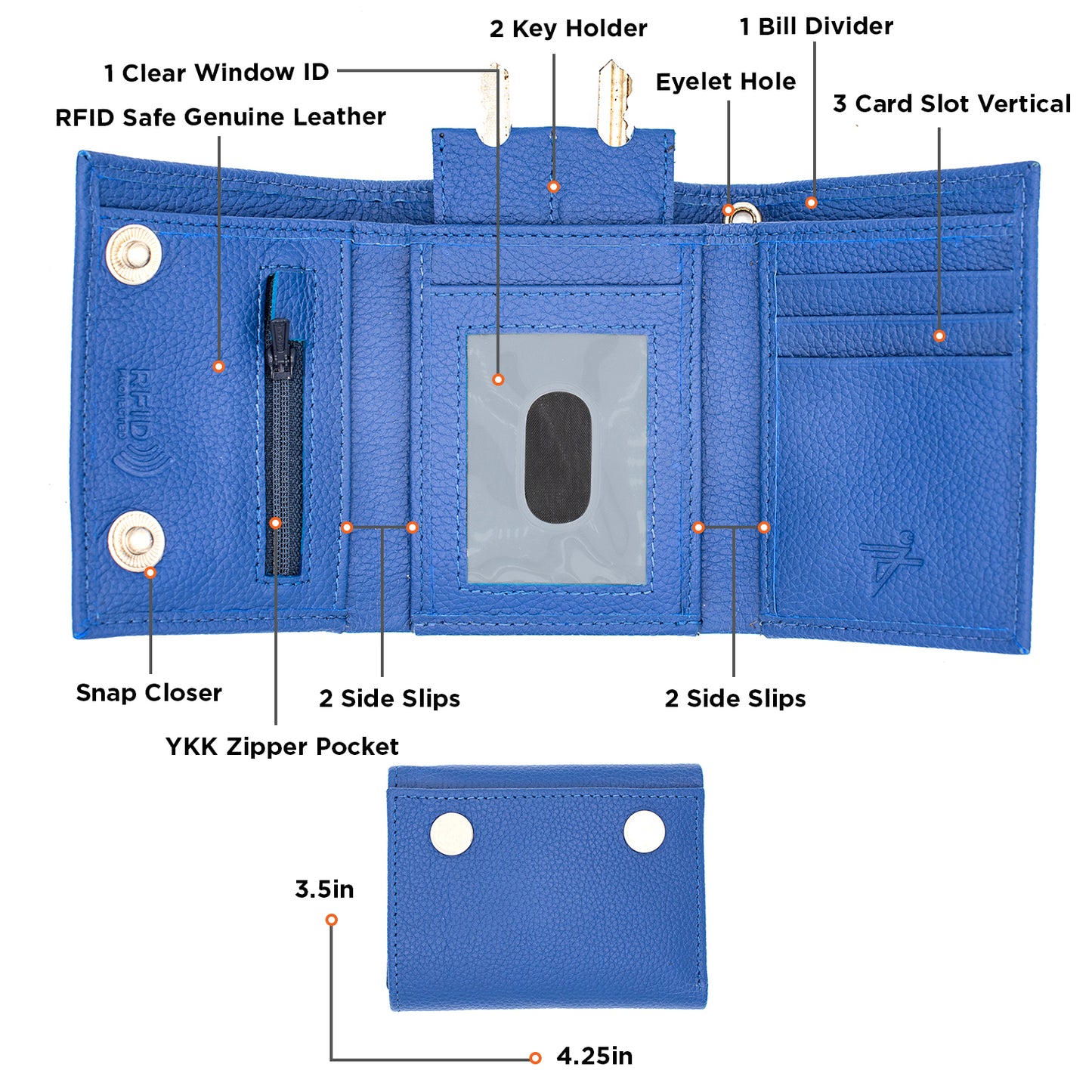 Snap Button Trifold Wallet for Biker