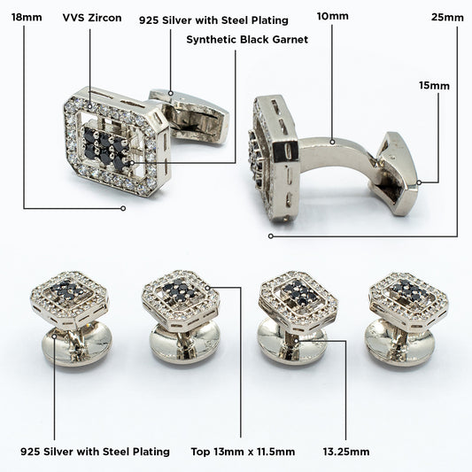 Cufflinks and Tuxedo Shirt Stud Set for Men Black Garnet