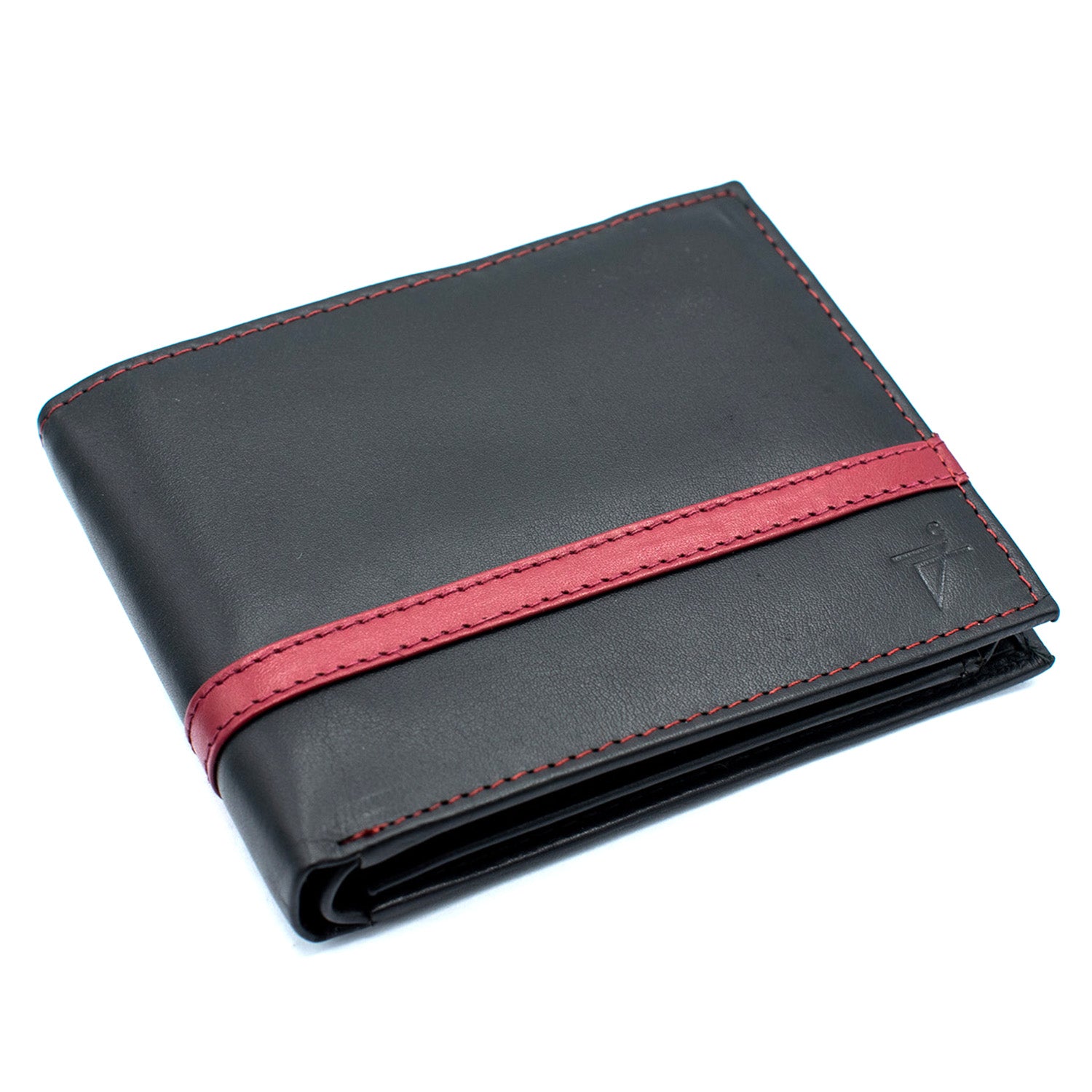 The Tanned Cow Super Slim Bifold Wallet- Genuine Leather Minimalist Front Pocket Wallets for Men with Money Clip, RFID Blocking (Black/Red)