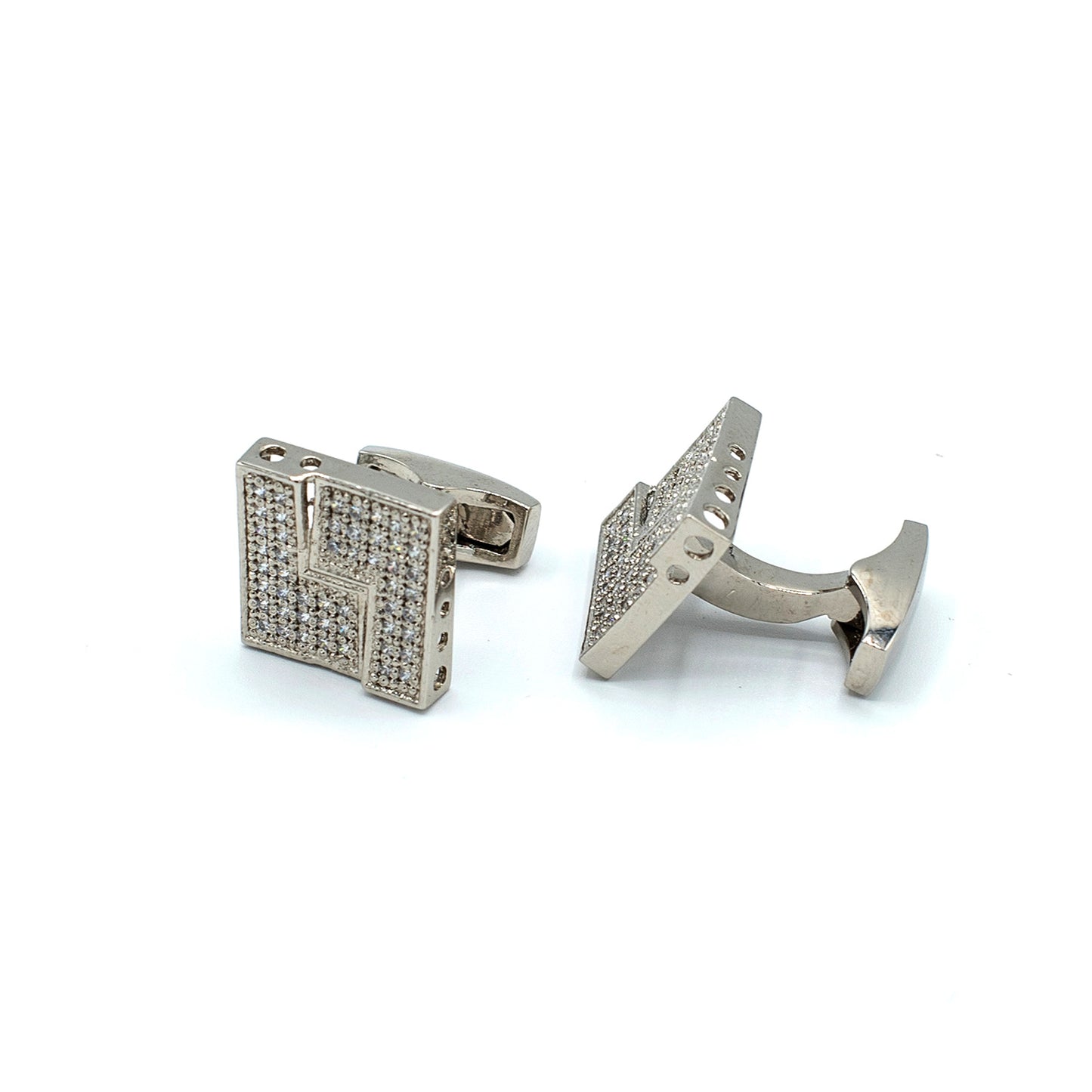 Tuxedo Shirt Studs Cufflinks Set For Men Handcrafted 21k white Gold Rhodium Plated