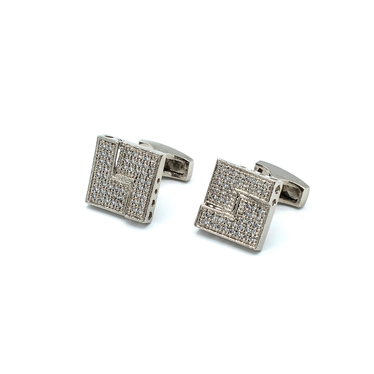 Tuxedo Shirt Studs Cufflinks Set For Men Handcrafted 21k white Gold Rhodium Plated