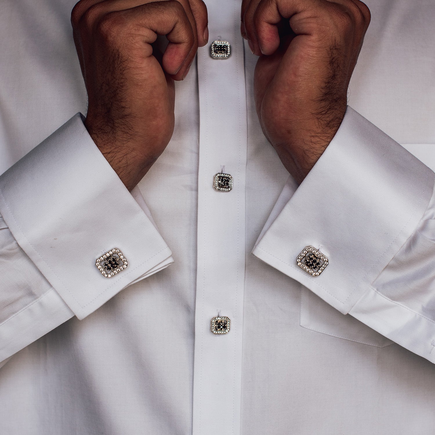 Handcrafted 21k Gold Rhodium Plated over Sterling Silver Cufflinks Tuxedo Sets for Men 6 pcs Bling Style with V.v. Zircon for Business or Wedding Handcrafted 21k Gold Rhodium Plated over Sterling Silver Cufflinks Tuxedo Sets for Men 6 pcs Bling Style with V.v. Zircon for Business or Wedding