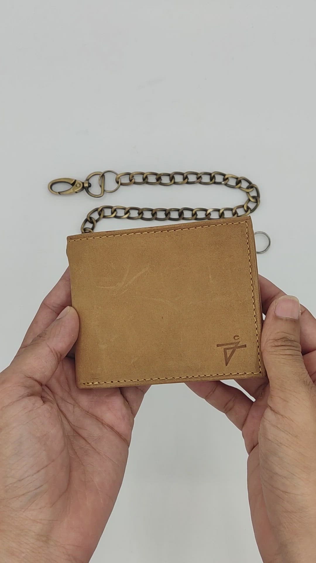 RFID Safe Genuine Leather Bifold Chain Wallet with A Clear Window ID a