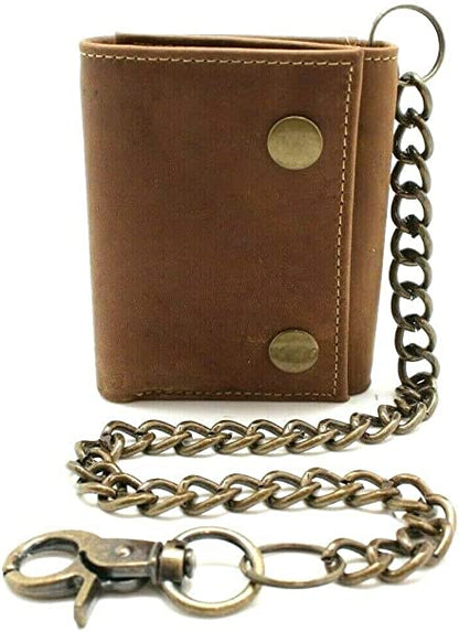 Men's Trifold Chain Wallet with Snaps RFID safe