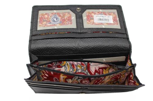 Women's Cow Leather Clutch Wallet Embroidery Patch 01 YL Black, Brown Purse