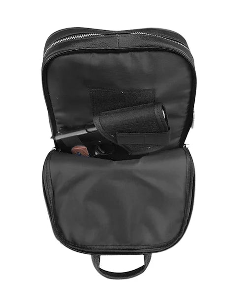 Gun Concealment Backpack - Black Cowhide Leather, YKK Lockable Zipper, Adjustable Shoulder Straps
