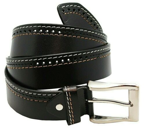 Men’s Top Grain Leather Belts for Men Black  Solid Belt 1'.5 wide J9892