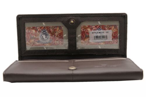 Women's Cow Leather Clutch Wallet Embroidery Patch 01 YL Black, Brown Purse