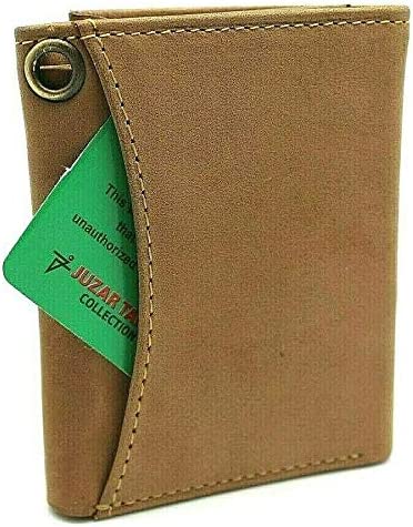 J.T.C Juzar Tapal Collection Bikers RFID Safe Pure Leather Bi-Fold Eyelet Hole Wallet Flip Up Thumb ID, Men's, Size: 4'.5 x 3'.5 x 0.5, Beige