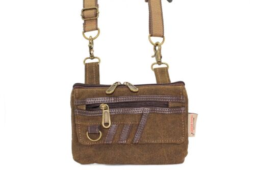 Waxed canvas fanny pack / belt bag / small messenger bag/ kangaroo bag with  leather shoulder strap