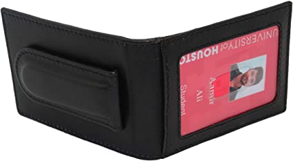 Leather Bi-Fold Money Clip Wallet for Men Black Card Case Holder - J5324