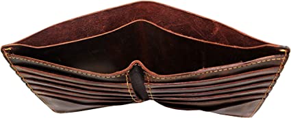 Top Grain Cow Leather Bifold Wallet for men Euro Size 10 Vertical card slots J003CH