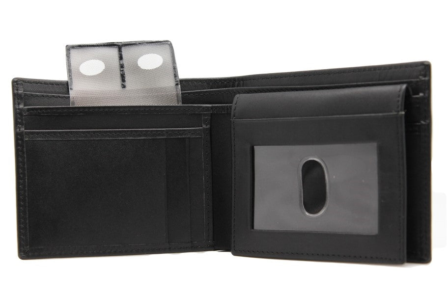 OFAMOUS Men's Leather Wallet with Coin Pocket Flip Up ID Window RFID  Blocking Slim Bifold Credit Card Front Pocket Wallet (Black)