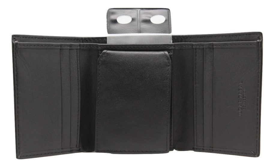 Cow Leather Trifold Wallet For Men Flip up ID credit Card Holder Model : J53-33TF