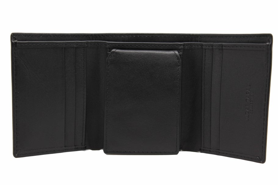 Cow Leather Trifold Wallet For Men Flip up ID credit Card Holder Model : J53-33TF
