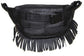 RFID Safe Music Festival Leather Fur Fringe Black Fanny Pack Travel Hip Belt Bag