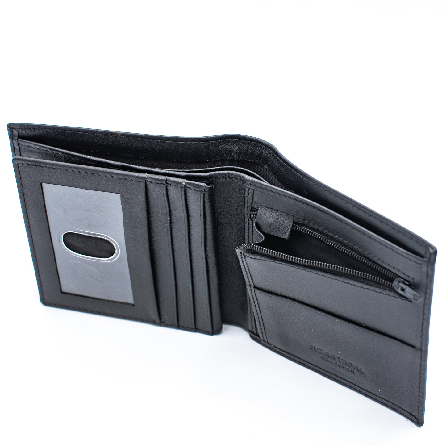Hipster Leather Wallet For Men Euro Size Bifold Wallet Black Center Flip ID Zip Pocket