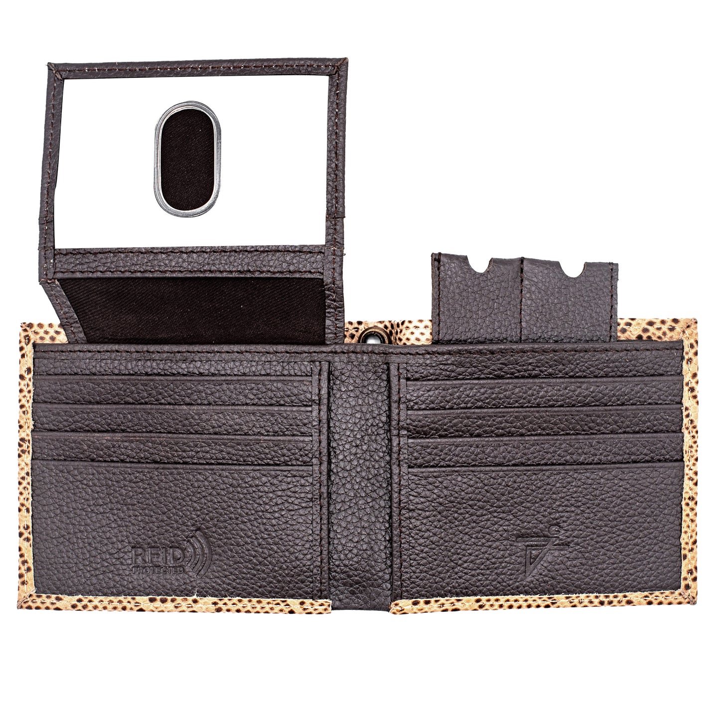 Men's RFID Blocking Leather Cobra Brown Bi-fold Wallet Model : J521