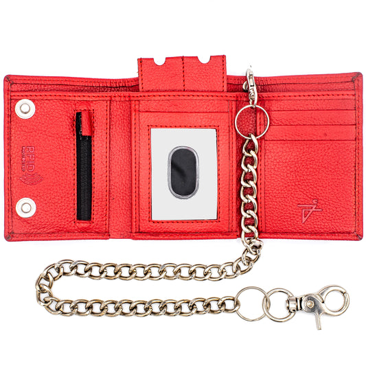 Red Chain Trifold Wallet – Leather Biker Wallet