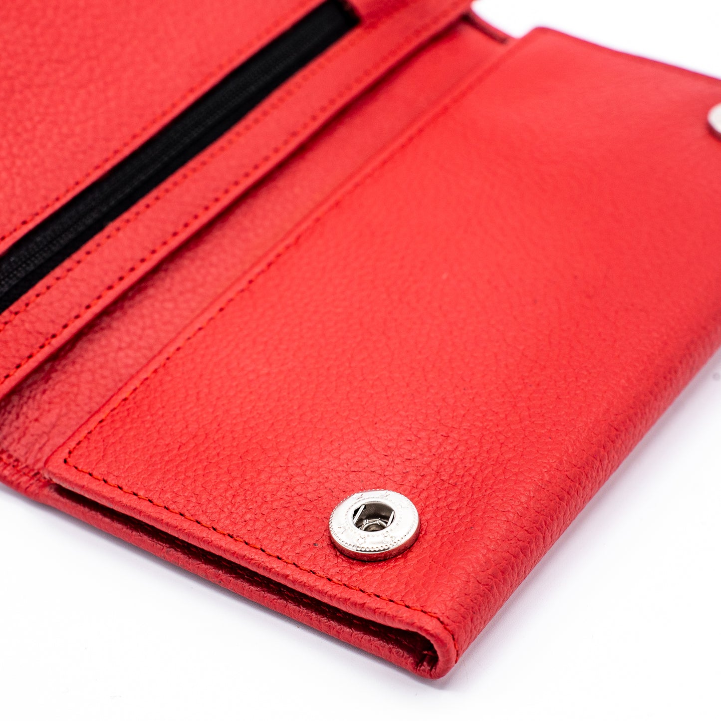 Men's RFID Blocking Tri-fold Long Style Red Eyelet Hole Wallet with Snap Closer Model : J212B-HO