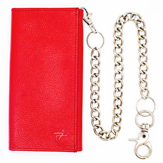 Men's RFID Blocking Tri-fold Long Style Red Chain Wallet with Snap Closer – J212B-WC