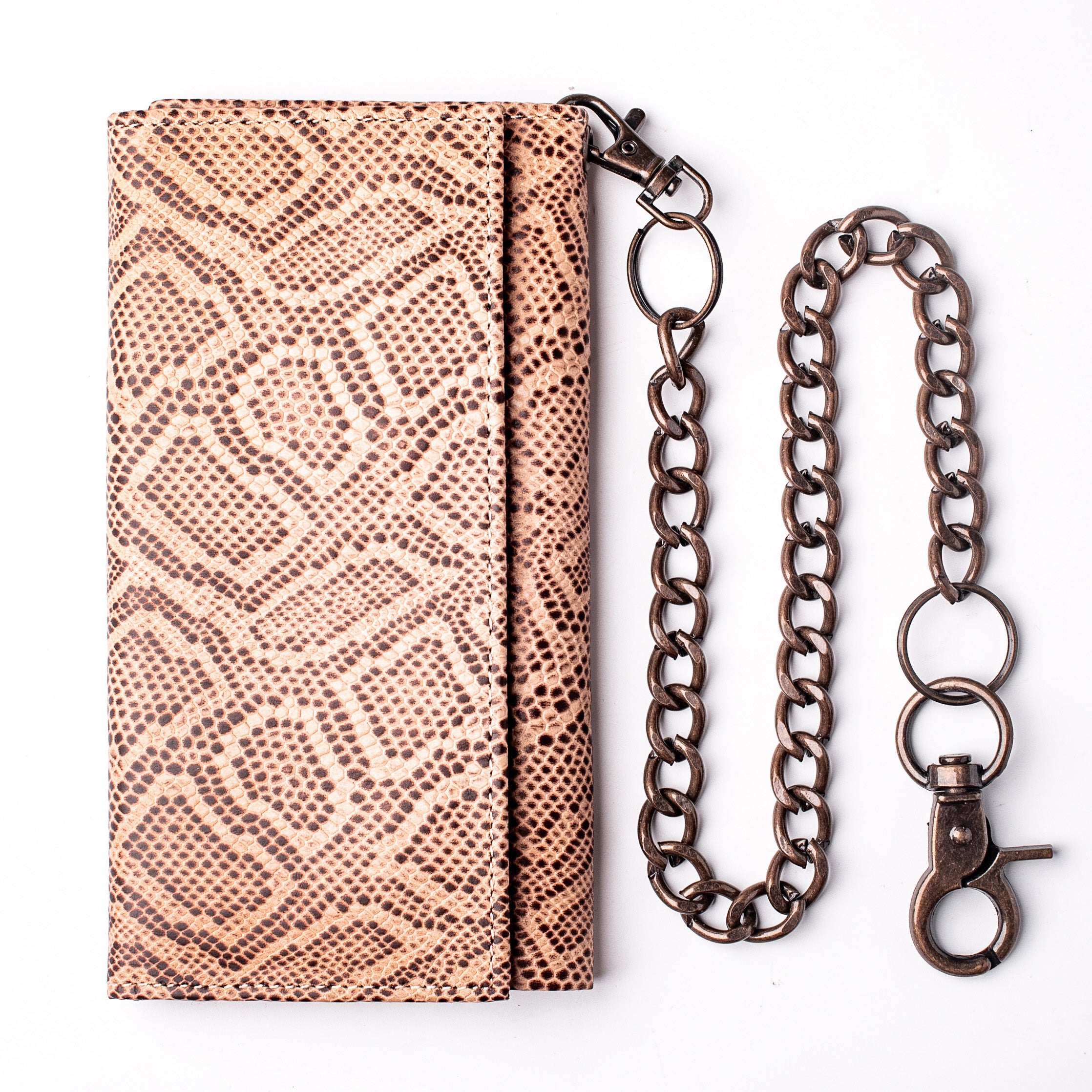Wallet Check Cobra Brown Tri-fold Chain Wallet Checkbook Size RFID Leather