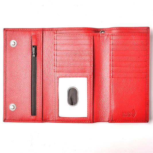 Red Leather Trifold Wallet for Men – Checkbook Style
