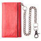 Trifold Checkbook Chain Red Leather Wallet