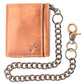 Chain Wallet for Men Trifold RFID safe Leather Snap Closed Stainless Biker Chain 18'inch Long