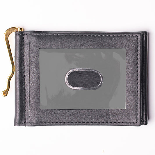 Men's Zee Bi-Fold Wallet Black Leather Front Pocket Card Holder Money Clip J5334