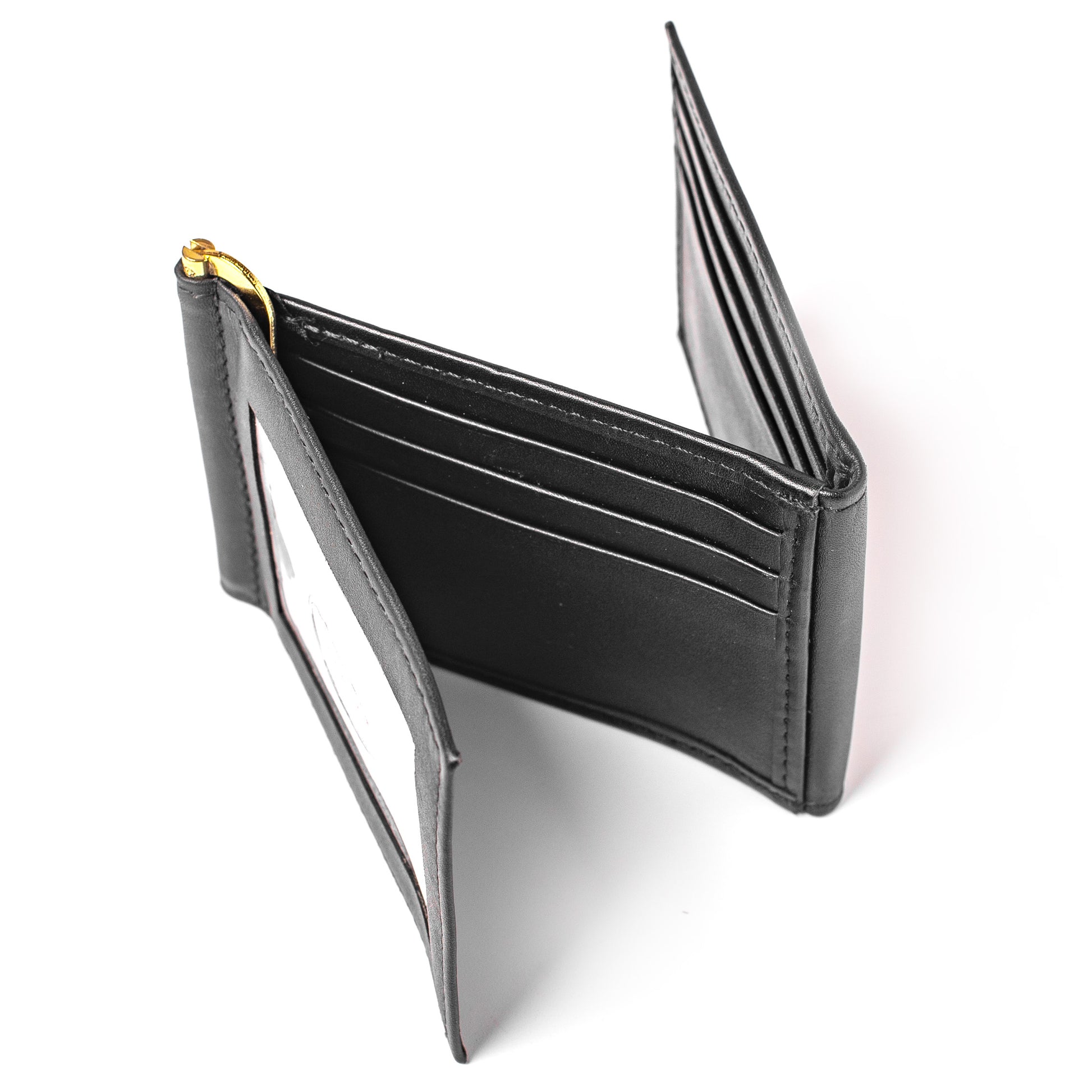 Black Genuine Leather Men's Money Clip Bifold Wallet Card Front Pocket