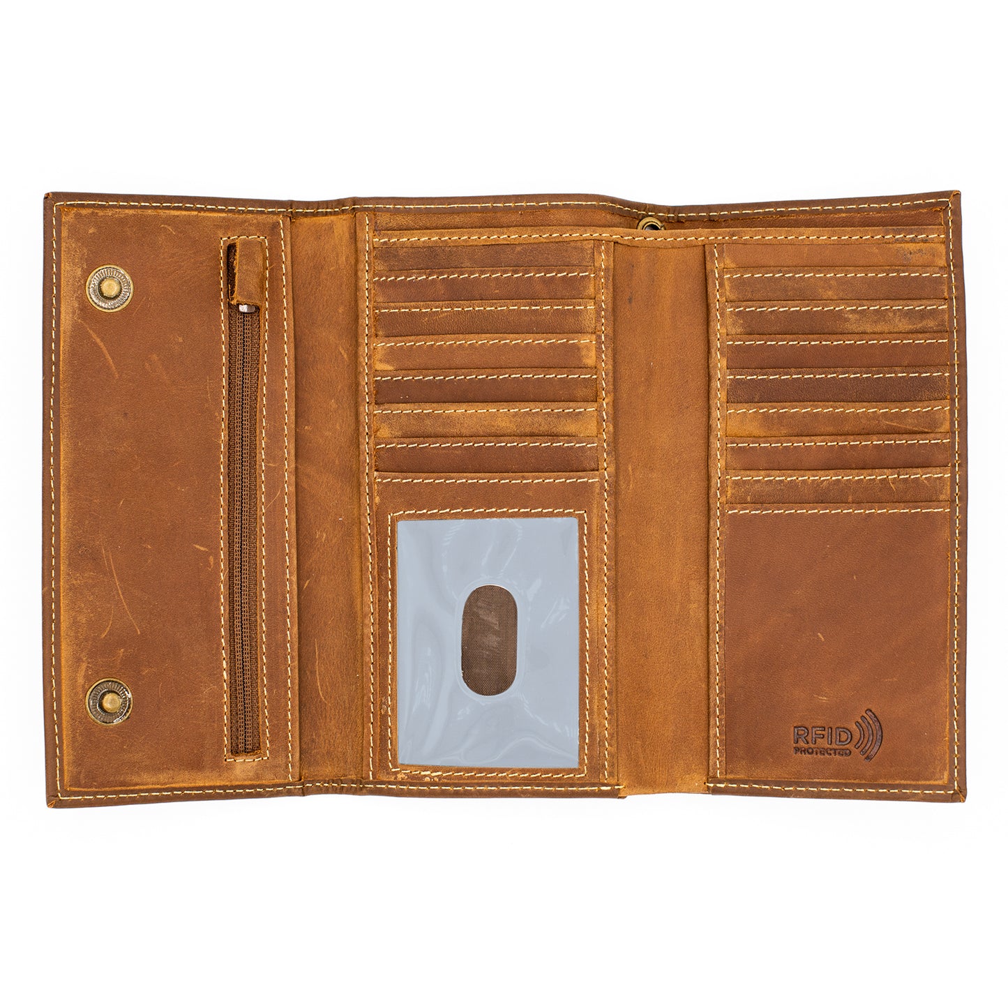 RFID checkbook Cover Trifold Long Wallet with Chain