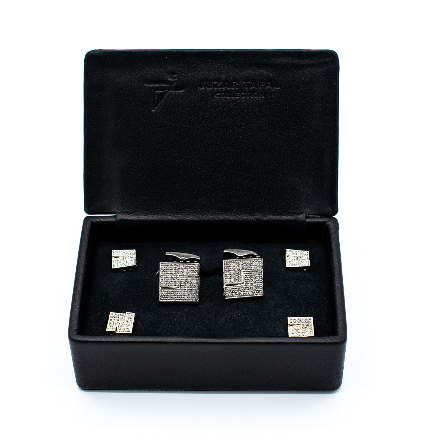 Tuxedo Shirt Studs Cufflinks Set For Men Handcrafted 21k white Gold Rhodium Plated