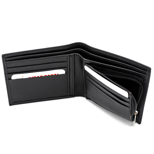 Bifold Wallet with Hidden Coin Pocket with six card slots and double divider