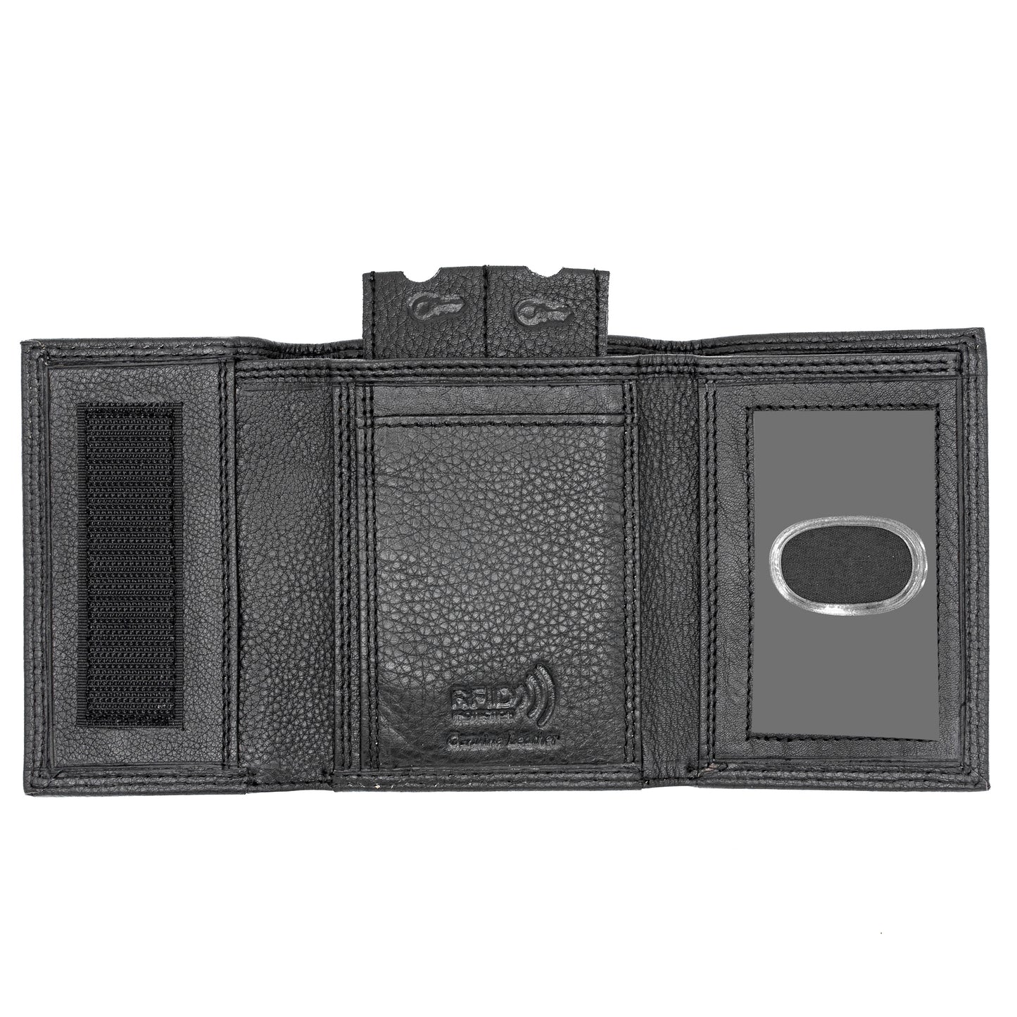 Men's Leather Trifold Wallet Black Velcro Closed RFID Blocking