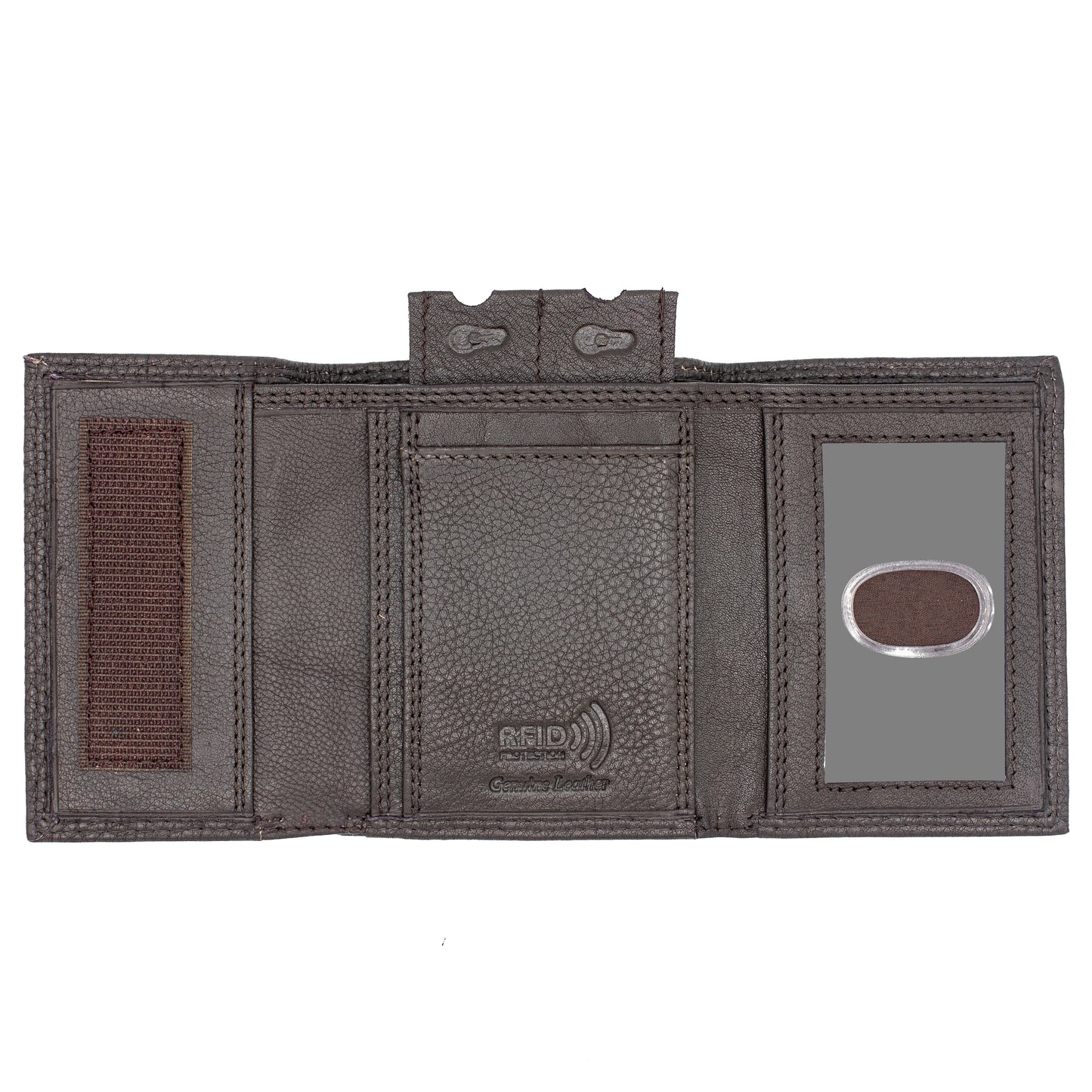 RFID Safe Leather Tri-Fold Wallet  Velcro Close