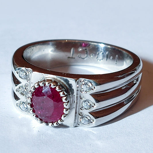 Natural Red Ruby Ring Certified GGI 1.10 Carats Mozambique Heated Solid Pure Sterling Silver Ring Wedding Statement  Size 16.50 / 7.25