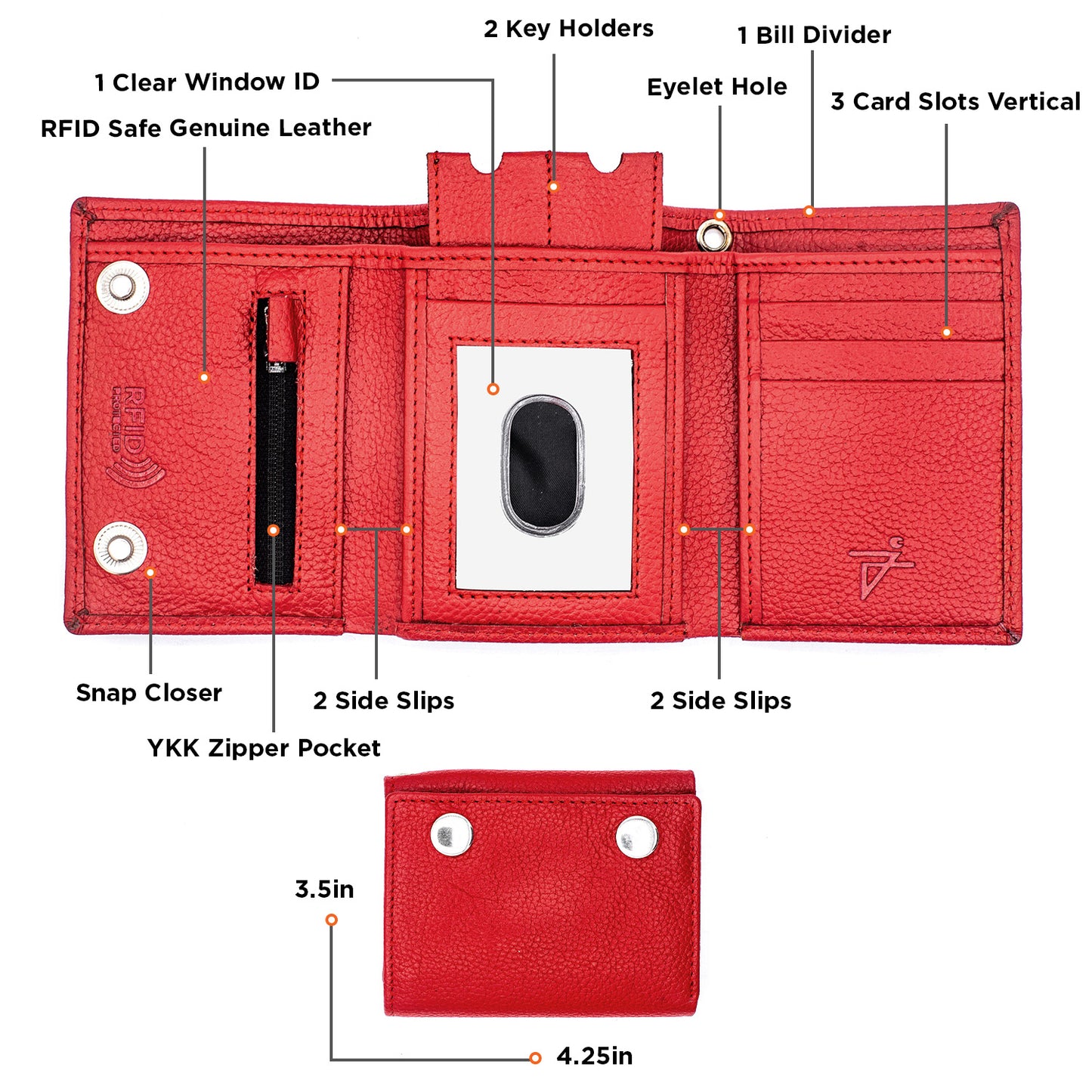 Red Trifold Leather Wallet