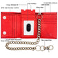 Red Trifold Leather Chain wallet for Men RFID Christmas Gift for Him