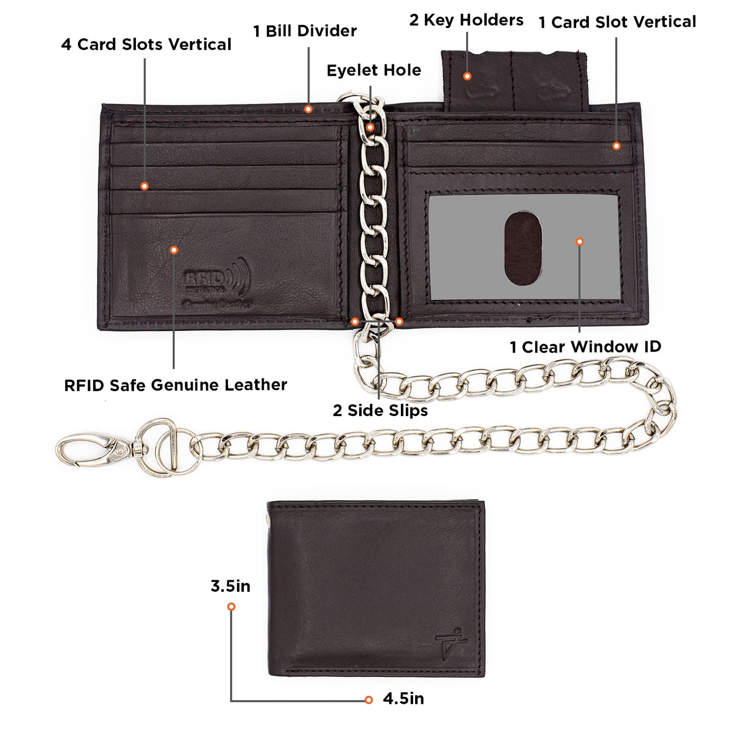 Biker Chain Wallet Bifold RFID Safe Leather