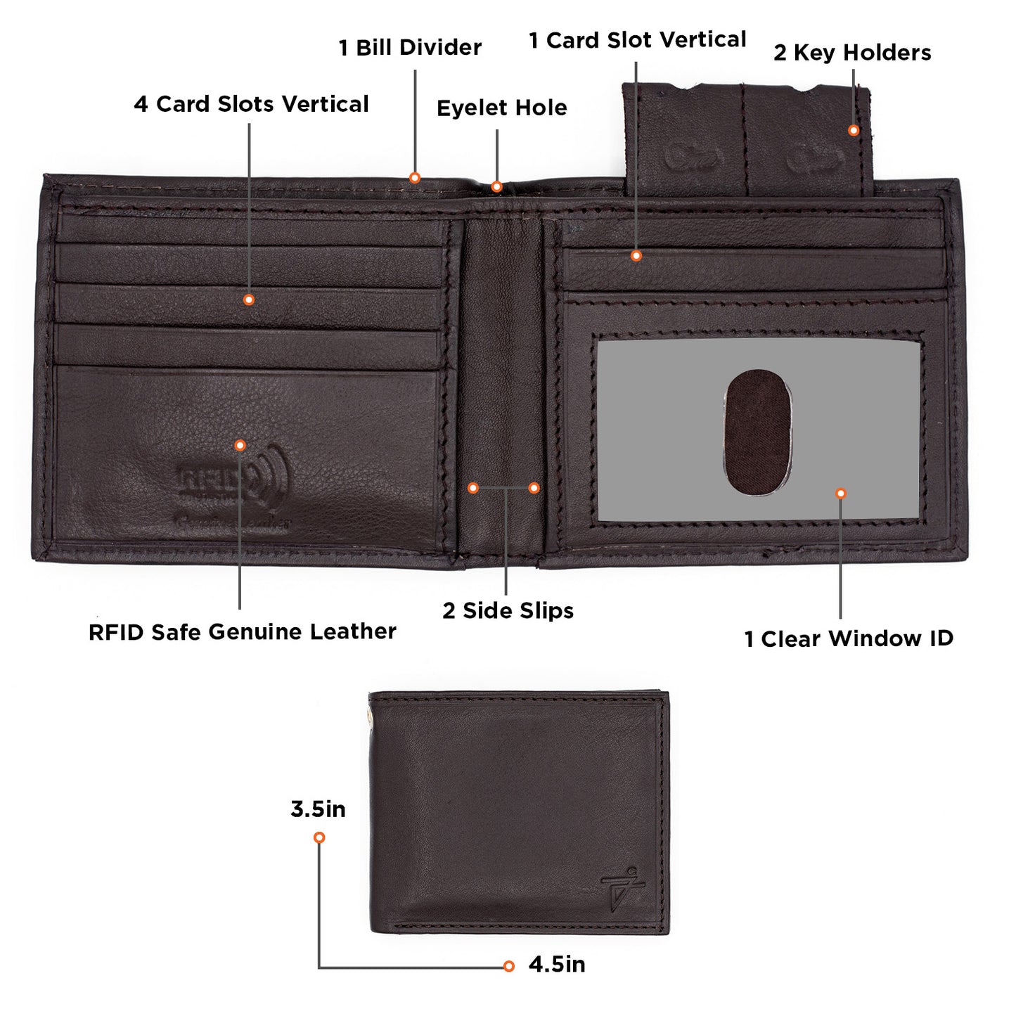 RFID Safe Genuine Leather Bifold Wallet Men Model : J520 HO