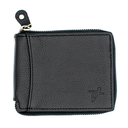 YKK Zipped Around Bi-fold Wallet with Eyehole RFID Leather Wallet for Biker's - J524ZA HO