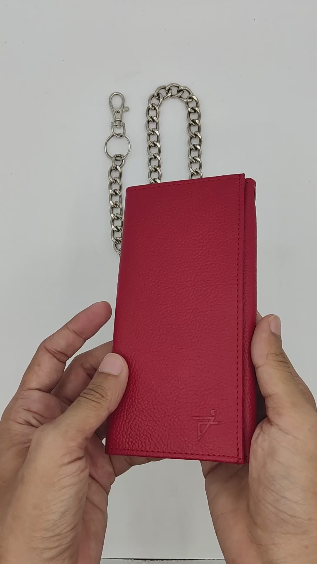 Men's RFID Blocking Tri-fold Long Style Red Chain Wallet with Snap Clo