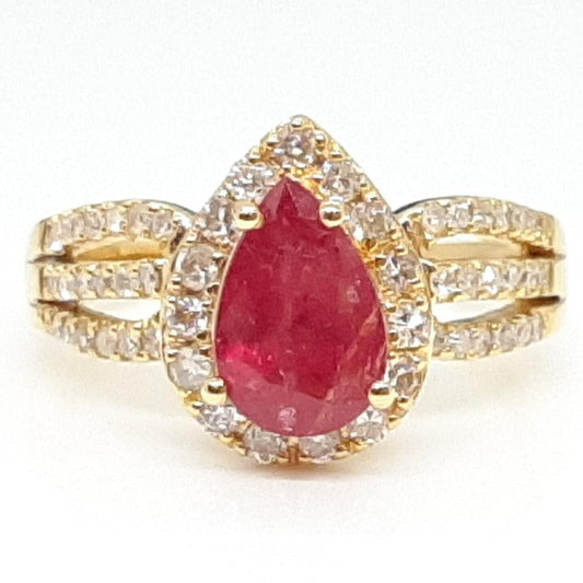 GIA Certified 1.58 CTS Ruby NO HEAT 0.52 Cent Diamond Solid 14K Gold Ring Size 7